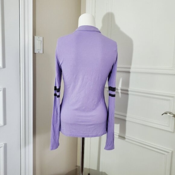 Lavender Retro Ring Neck Varsity Stripe Top - Picture 2 of 9